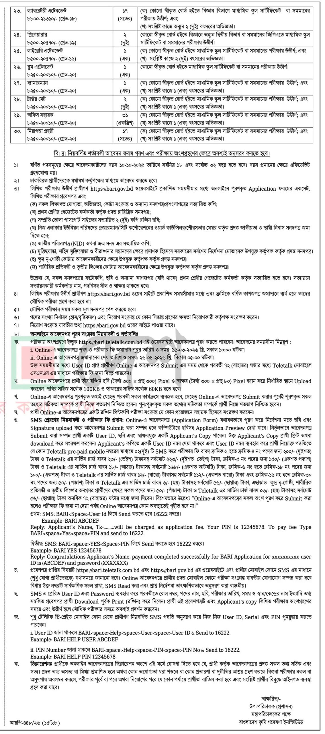 BARI Job Circular 2026